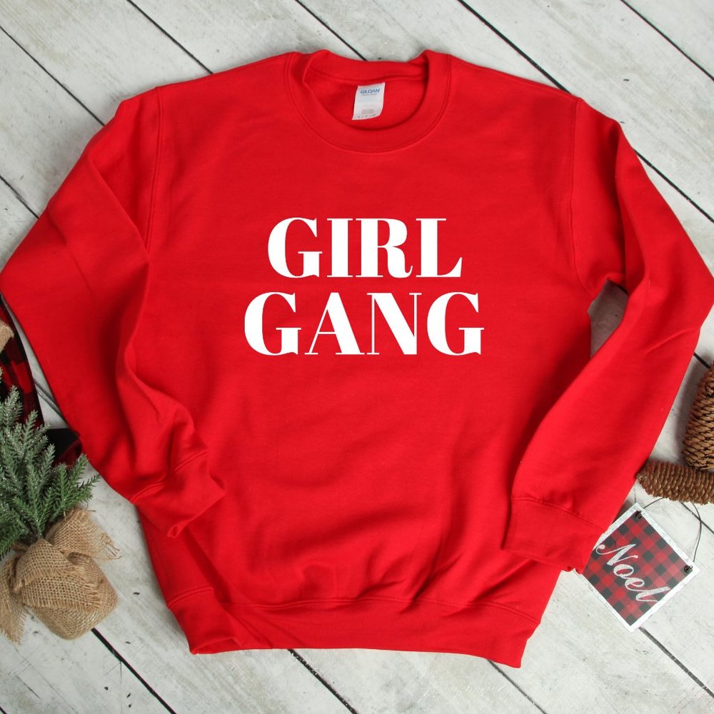 Red Girl Gang unisex crewneck sweatshirt NEW - Picture 2 of 4
